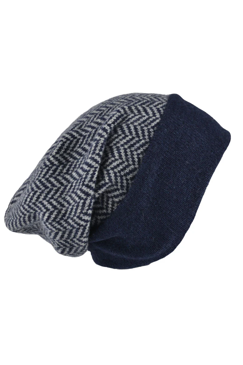 Herringbone Beanie Hat - Navy - Image 3