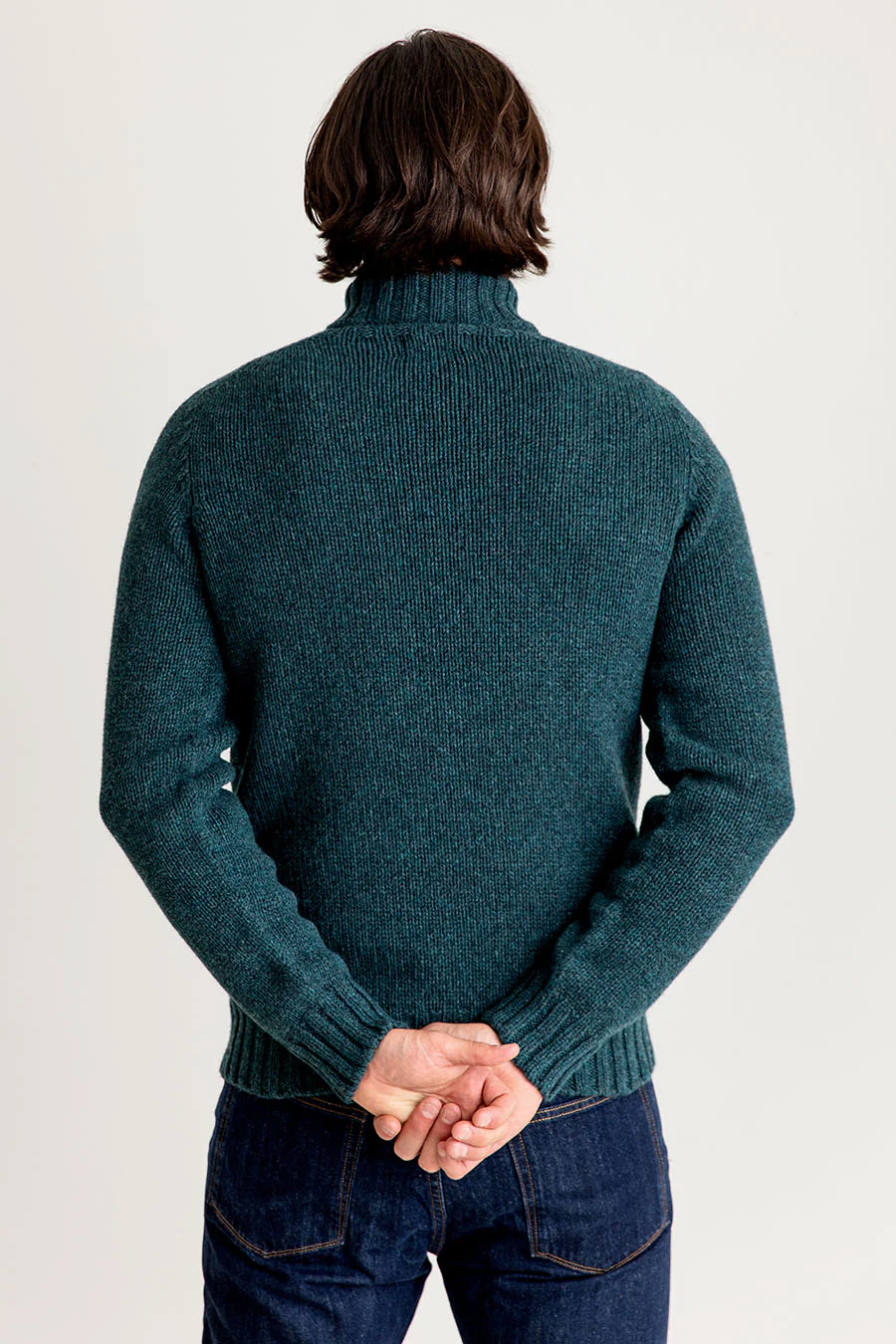 Mens Chunky Geelong Superfine Lambs wool Polo Neck Jumper - Teal - Image 4