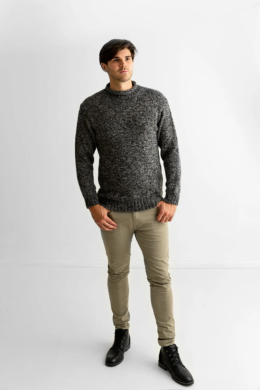 Mens Chunky Roll Neck Jumper - Black Pebble - Image 3