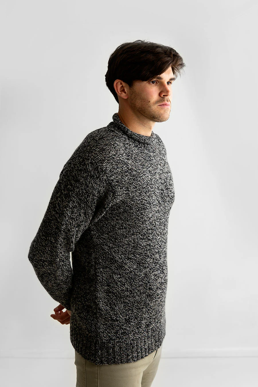 Mens Chunky Roll Neck Jumper - Black Pebble - Image 4