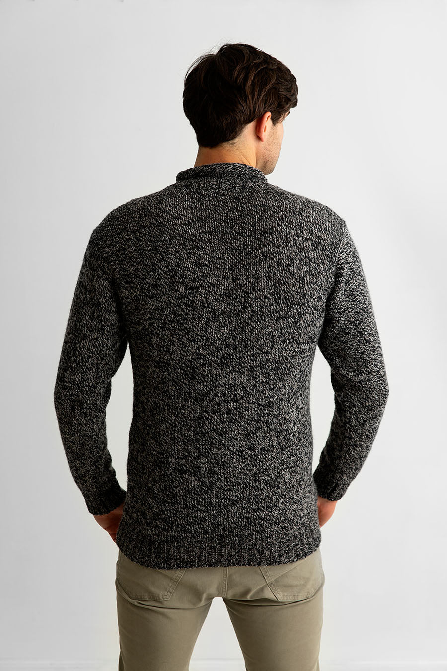 Mens Chunky Roll Neck Jumper - Black Pebble - Image 5