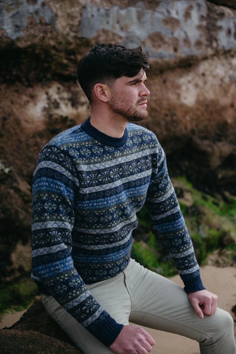 Mens Fair isle Drumtochty Jumper - Blue - Image 7