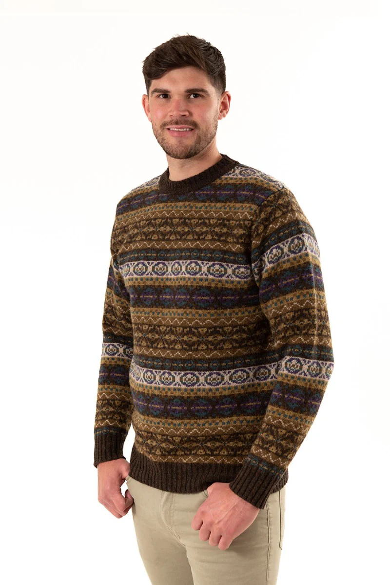 Mens Fair isle Drumtochty Jumper - Olive Brown - Image 3