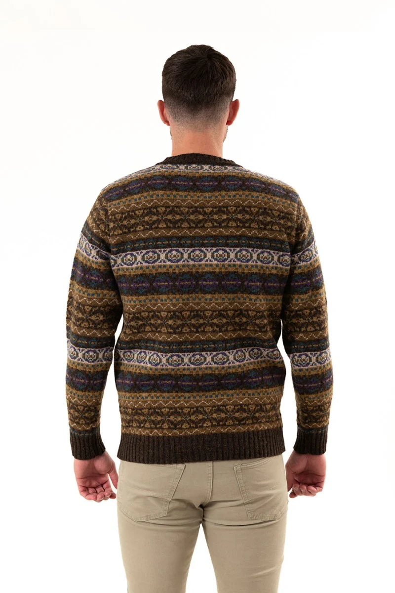 Mens Fair isle Drumtochty Jumper - Olive Brown - Image 4