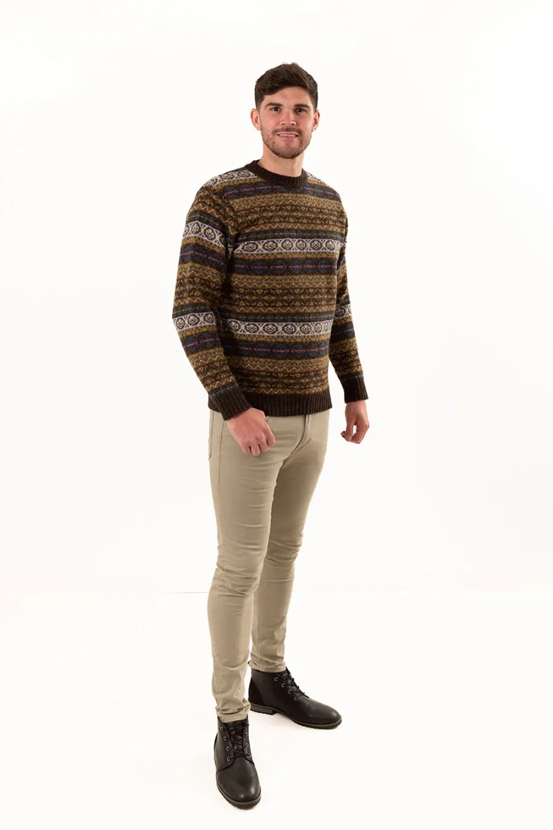 Mens Fair isle Drumtochty Jumper - Olive Brown - Image 5