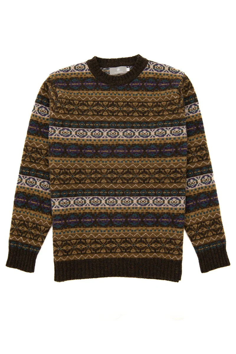 Mens Fair isle Drumtochty Jumper - Olive Brown - Image 7