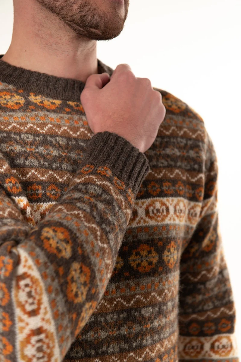 Mens Fair isle Drumtochty Jumper - Autumn Brown - Image 6