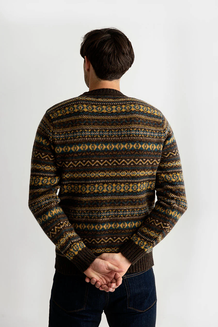 Mens Fair isle Kinnaird Jumper - Olive Brown - Image 3