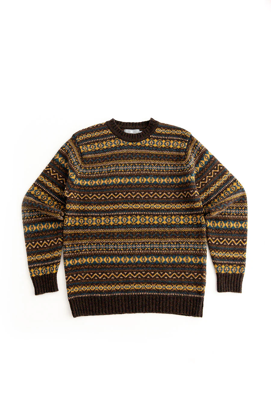 Mens Fair isle Kinnaird Jumper - Olive Brown - Image 4