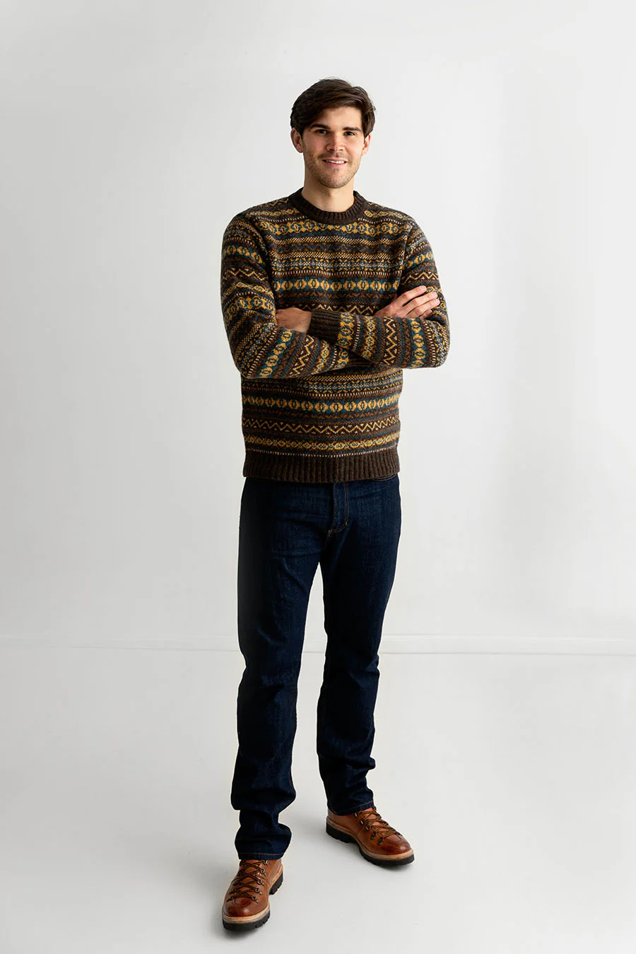 Mens Fair isle Kinnaird Jumper - Olive Brown - Image 6