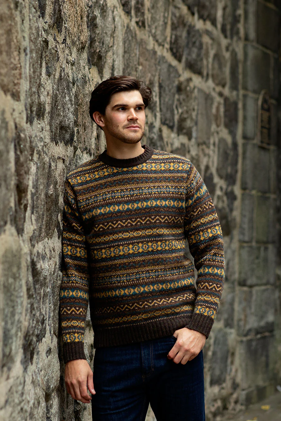 Mens Fair isle Kinnaird Jumper - Olive Brown - Image 7