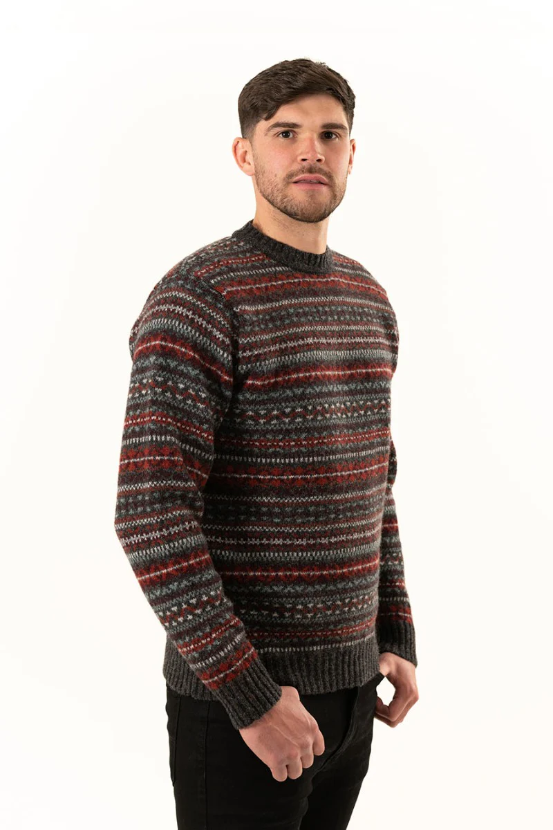 Mens Fair isle Kinnaird Jumper - Dark Grey - Image 3