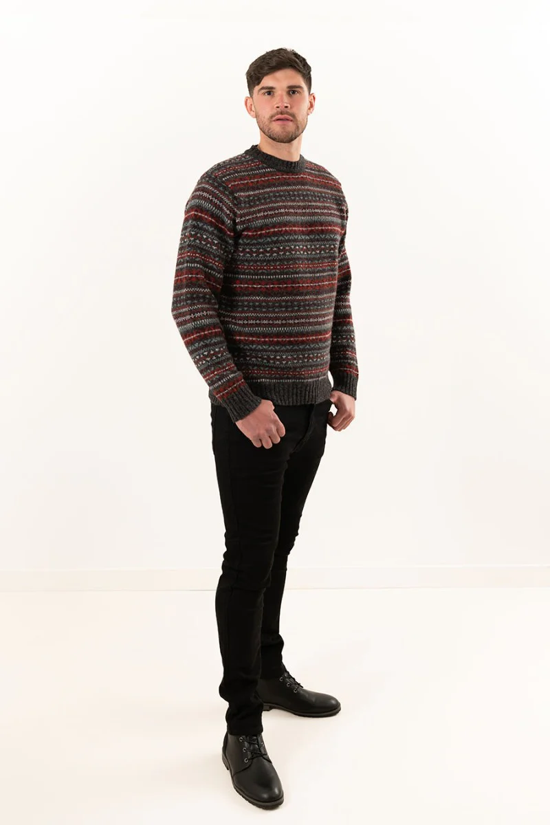 Mens Fair isle Kinnaird Jumper - Dark Grey - Image 5