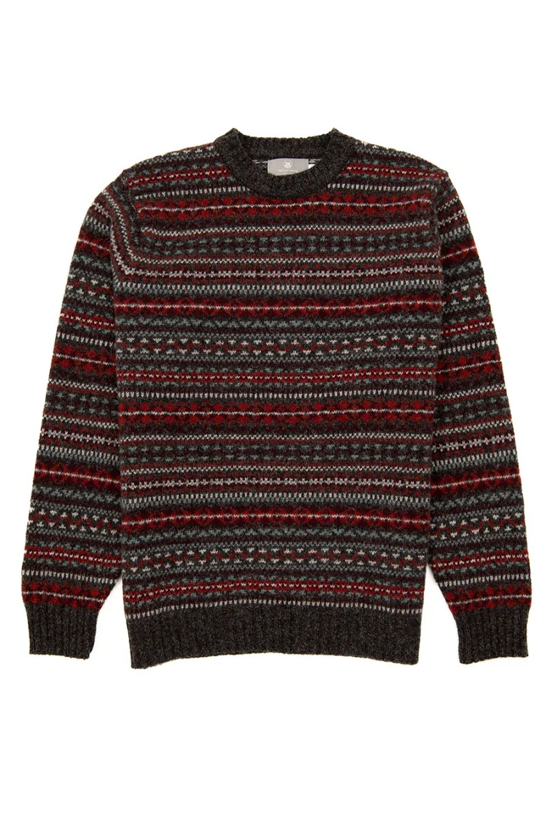 Mens Fair isle Kinnaird Jumper - Dark Grey - Image 6