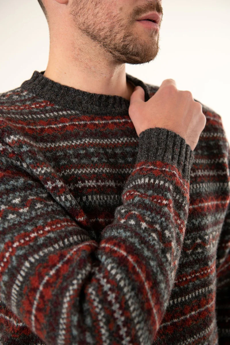 Mens Fair isle Kinnaird Jumper - Dark Grey - Image 7