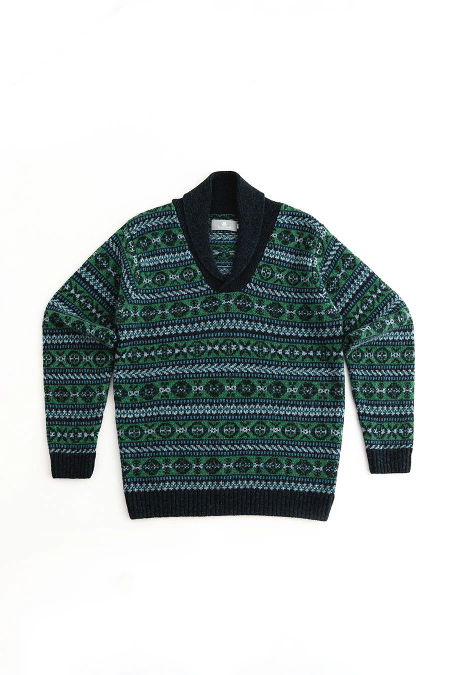 Mens Fair isle Lerwick Shawl Collar Jumper - Galaxy Green - Image 6