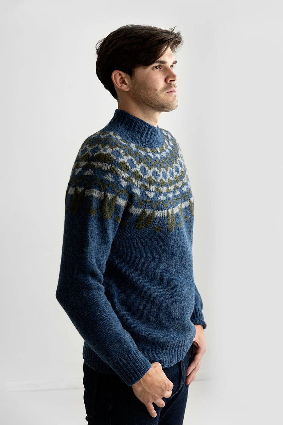 Mens Fair isle Brodgar Yoke Jumper - Blue - Image 4