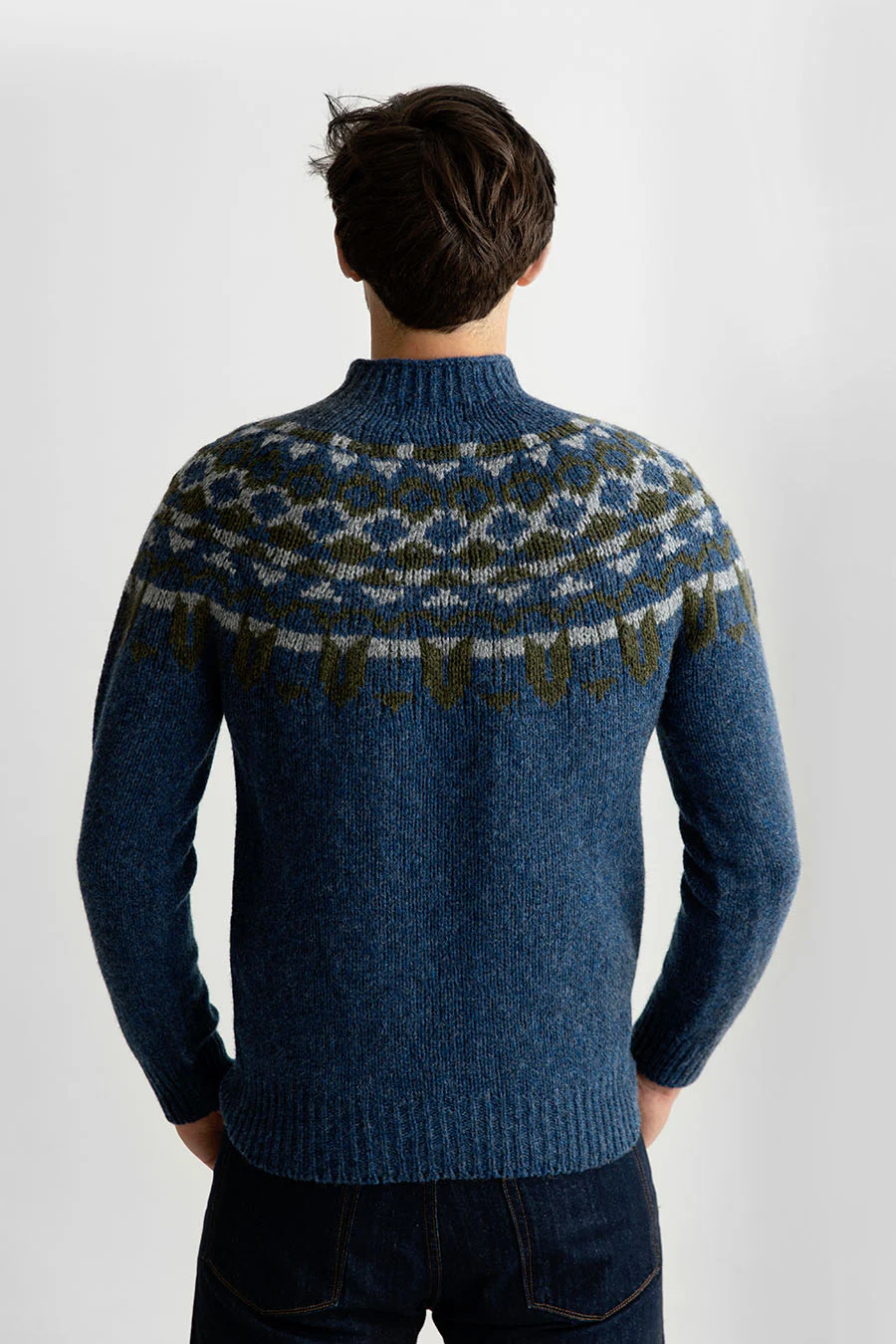 Mens Fair isle Brodgar Yoke Jumper - Blue - Image 5