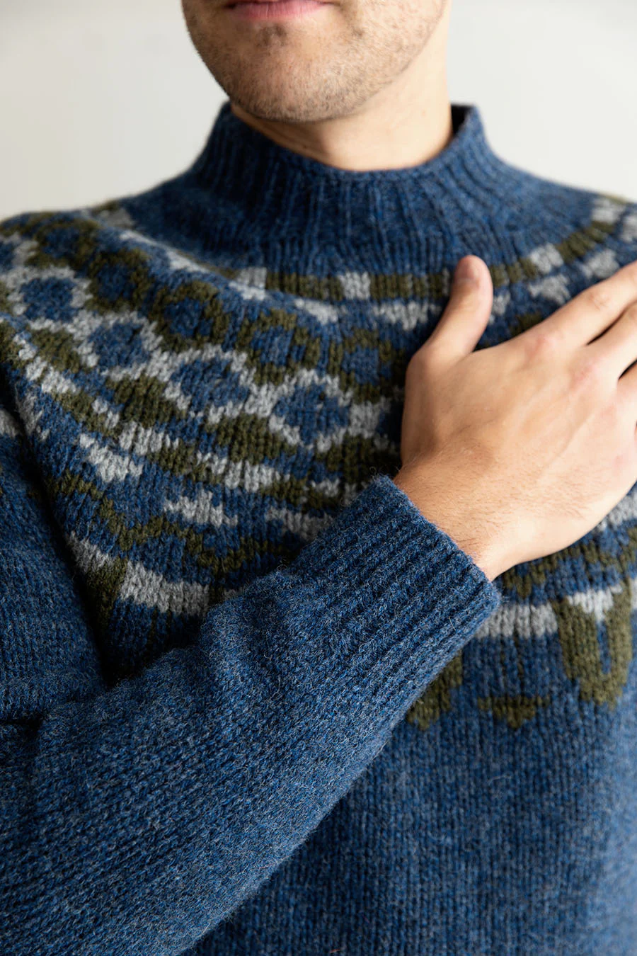 Mens Fair isle Brodgar Yoke Jumper - Blue - Image 6