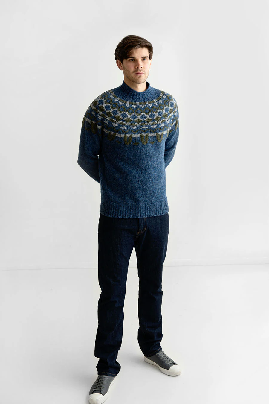 Mens Fair isle Brodgar Yoke Jumper - Blue - Image 7