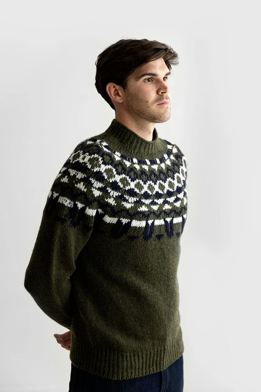 Mens Fair isle Brodgar Yoke Jumper - Green - Image 3