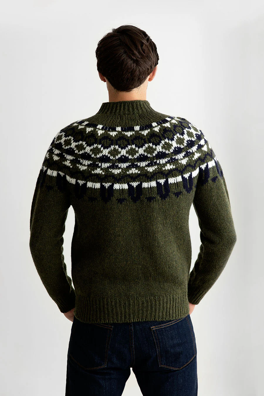 Mens Fair isle Brodgar Yoke Jumper - Green - Image 5