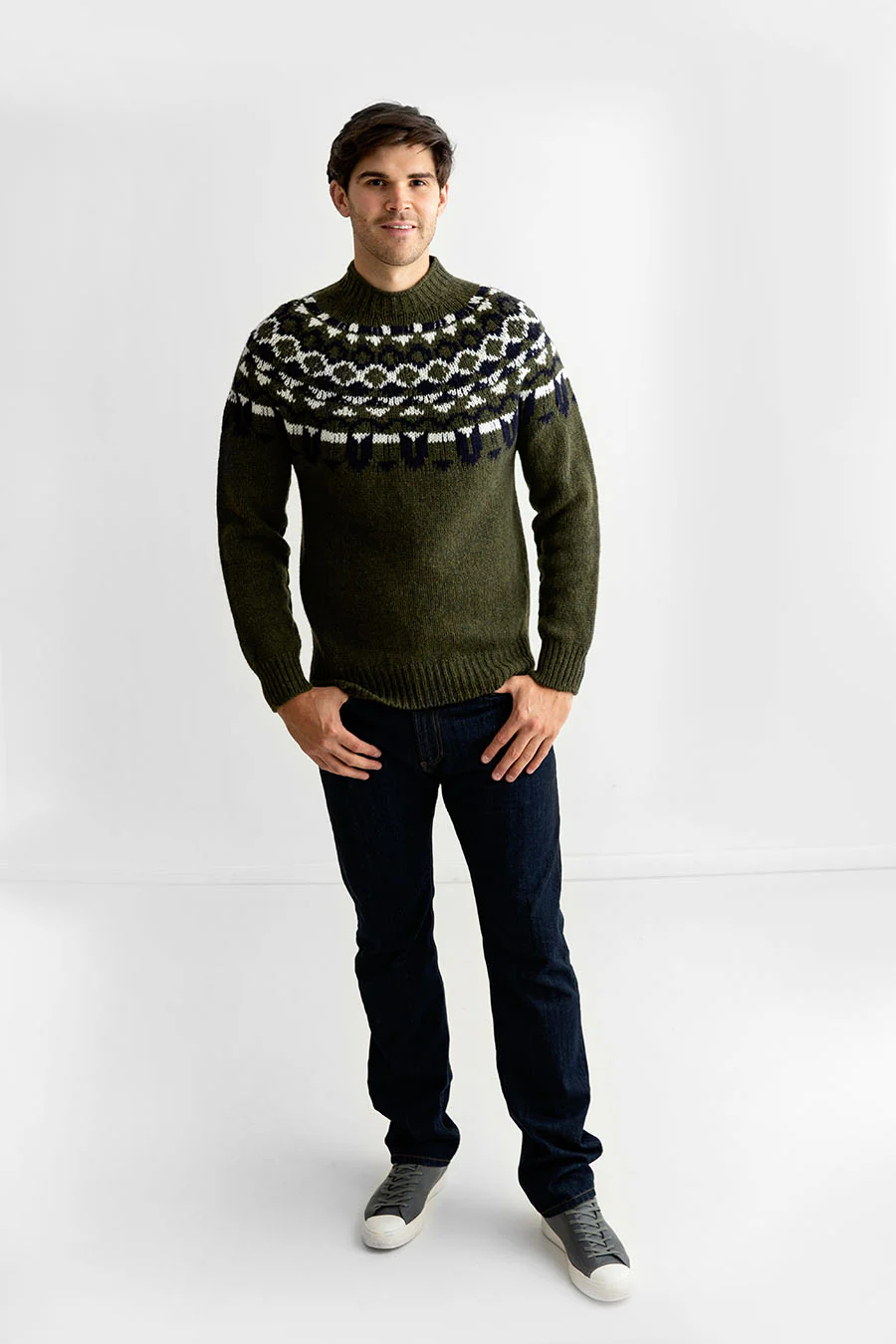 Mens Fair isle Brodgar Yoke Jumper - Green - Image 6