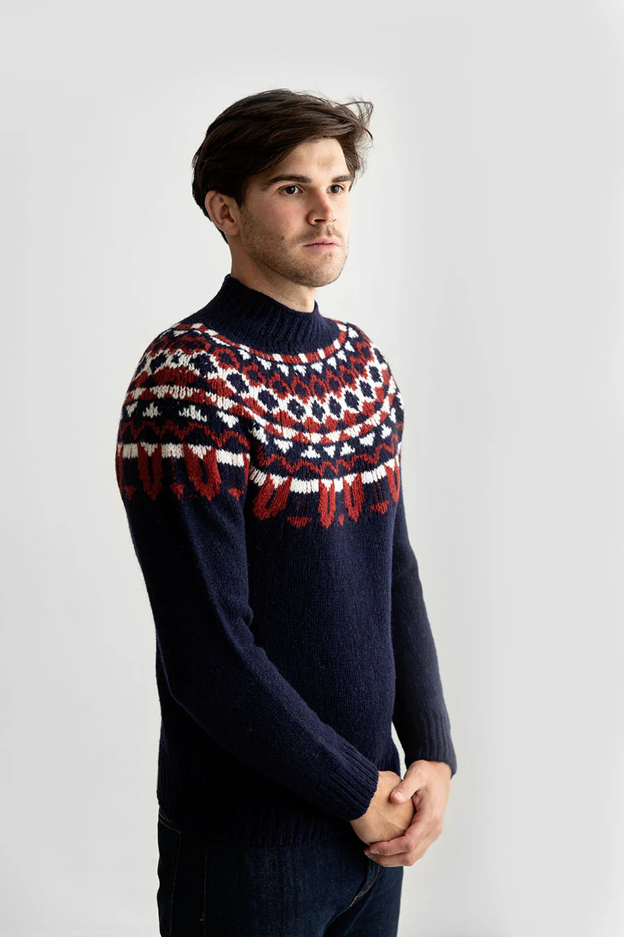 Mens Fair isle Brodgar Yoke Jumper - Navy blue - Image 3