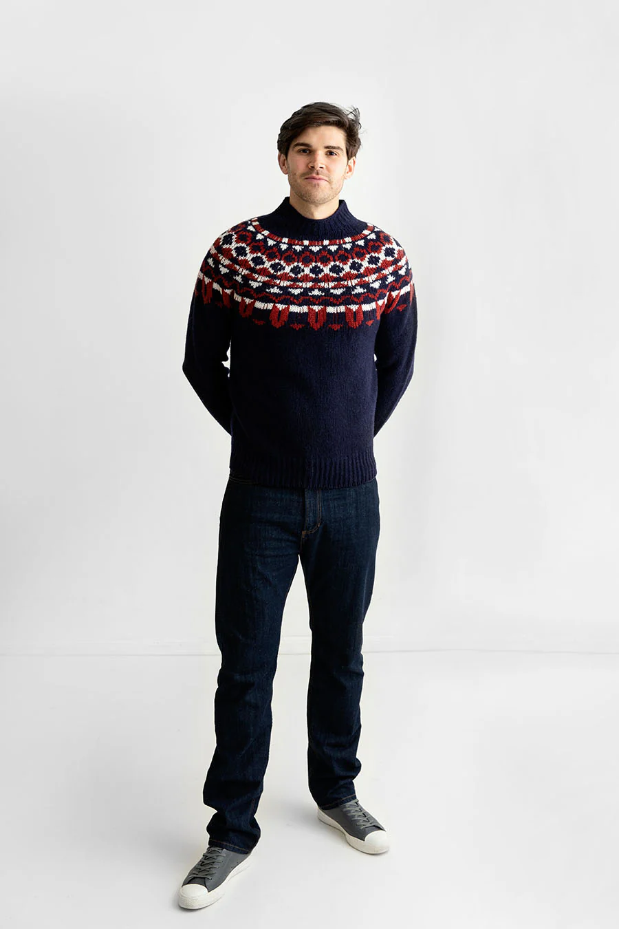 Mens Fair isle Brodgar Yoke Jumper - Navy blue - Image 4