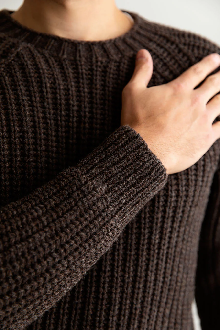 Mens Geelong Superfine Lambswool Fisherman’s Rib Jumper - Brown - Image 3