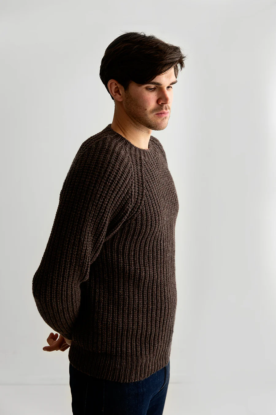 Mens Geelong Superfine Lambswool Fisherman’s Rib Jumper - Brown - Image 5