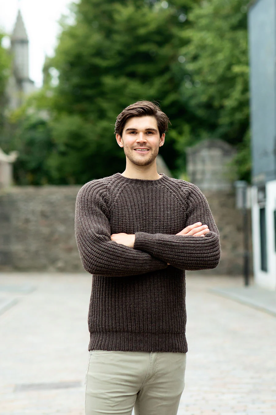 Mens Geelong Superfine Lambswool Fisherman’s Rib Jumper - Brown - Image 6