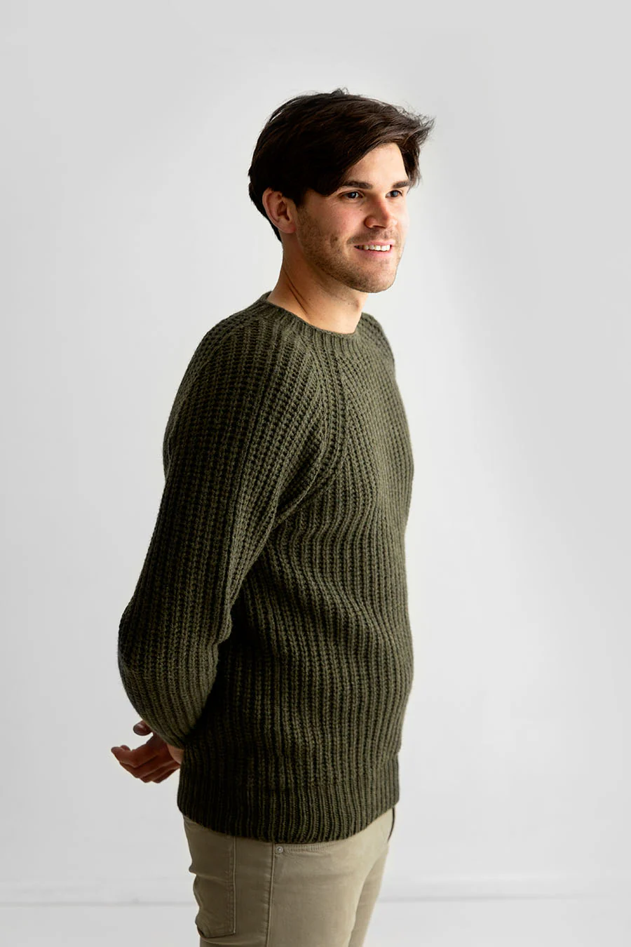 Mens Geelong Superfine Lambswool Fisherman’s Rib Jumper - Green - Image 3