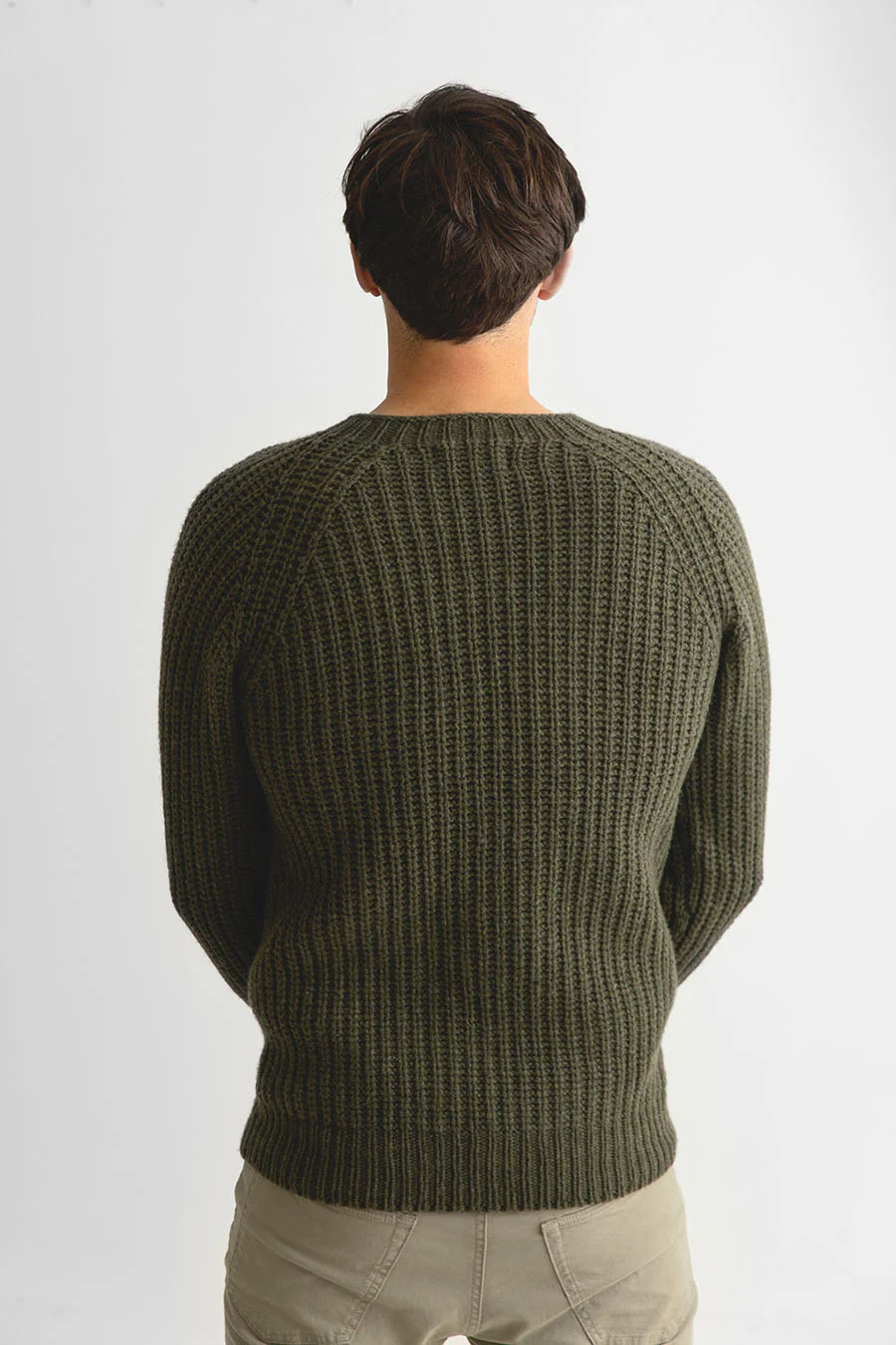 Mens Geelong Superfine Lambswool Fisherman’s Rib Jumper - Green - Image 4