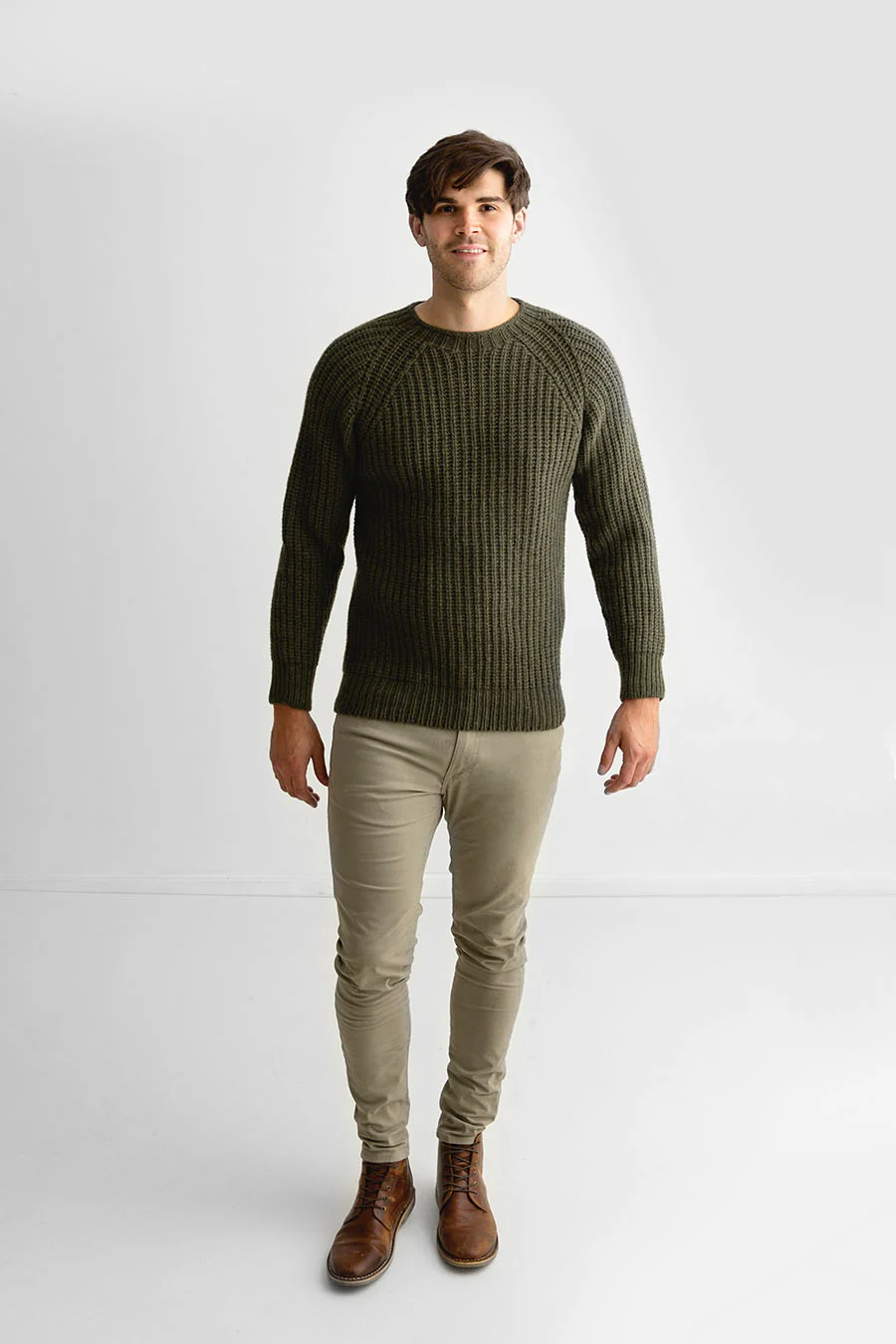 Mens Geelong Superfine Lambswool Fisherman’s Rib Jumper - Green - Image 5