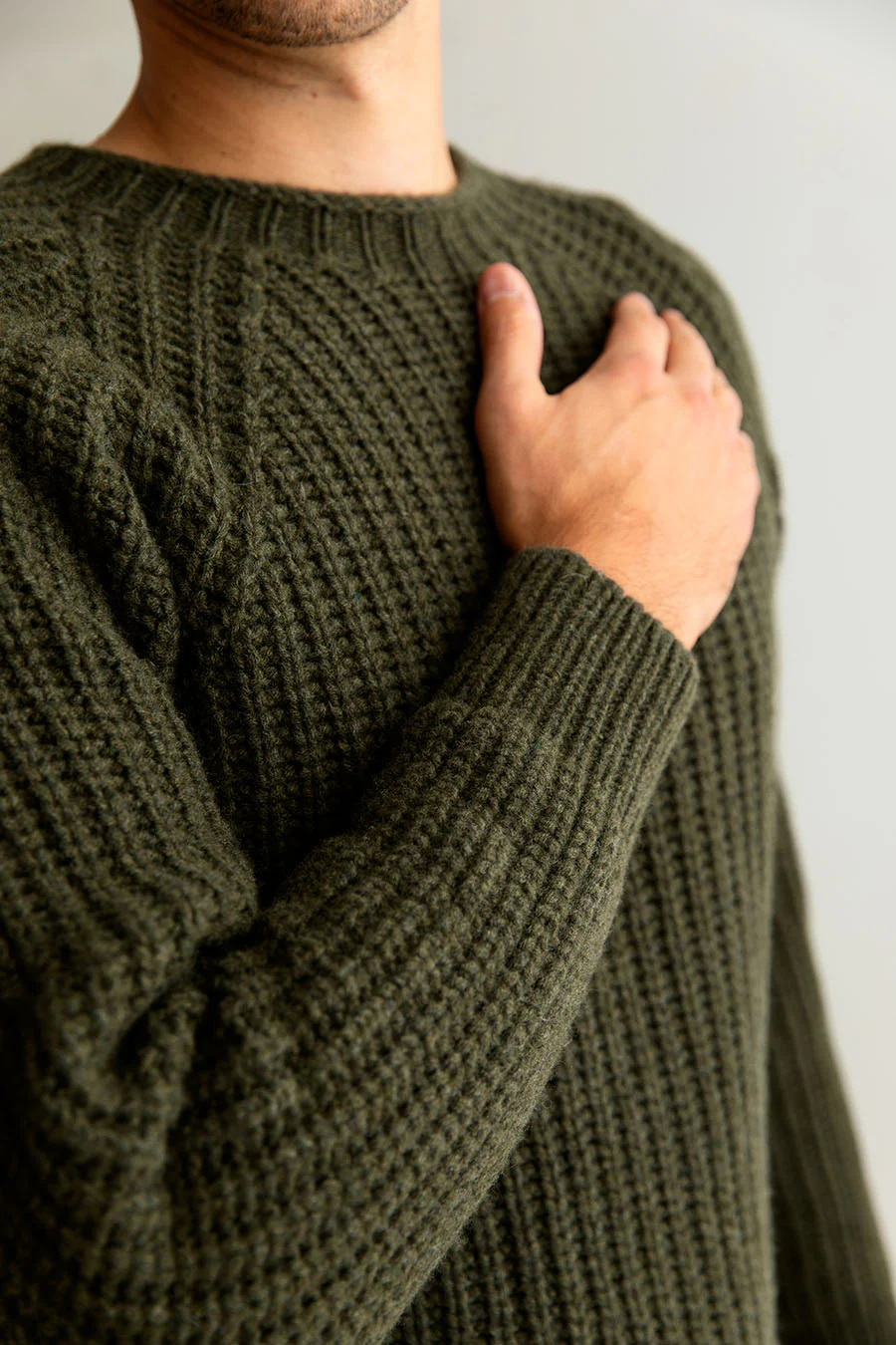 Mens Geelong Superfine Lambswool Fisherman’s Rib Jumper - Green - Image 6