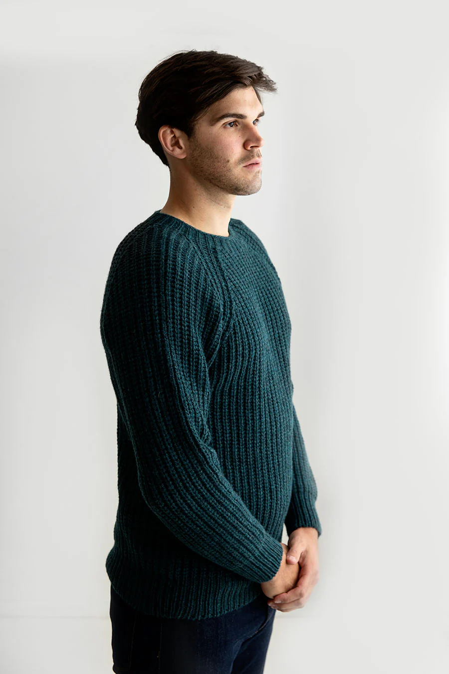 Mens Geelong Superfine Lambswool Fisherman’s Rib Jumper - Teal - Image 4