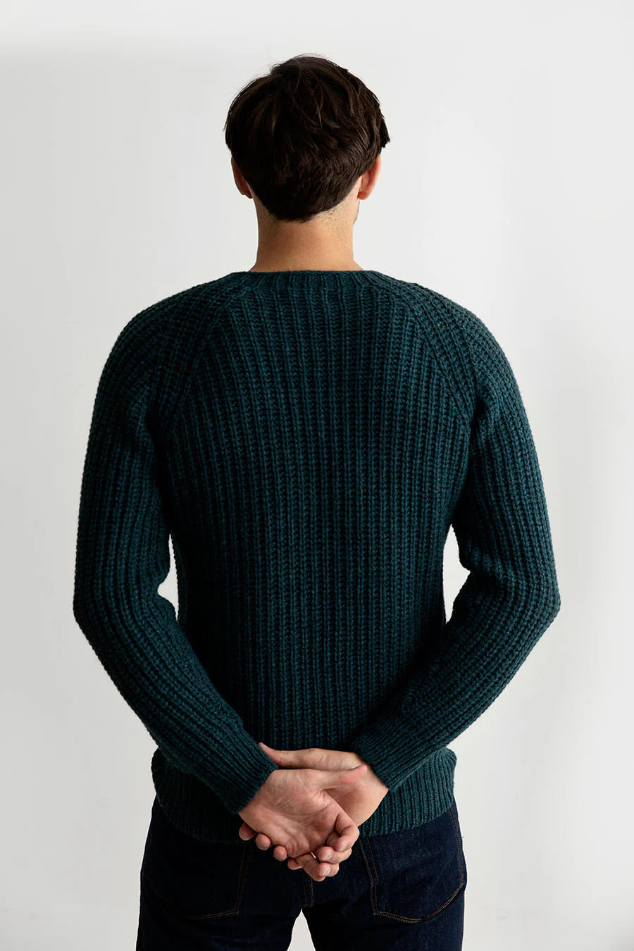 Mens Geelong Superfine Lambswool Fisherman’s Rib Jumper - Teal - Image 6