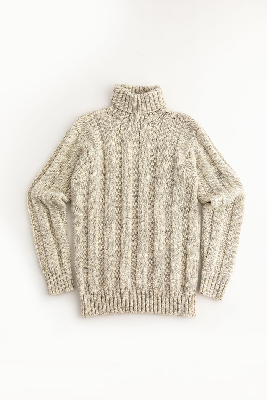 Mens Natural Ribbed Polo Neck Jumper - undyed - Image 3