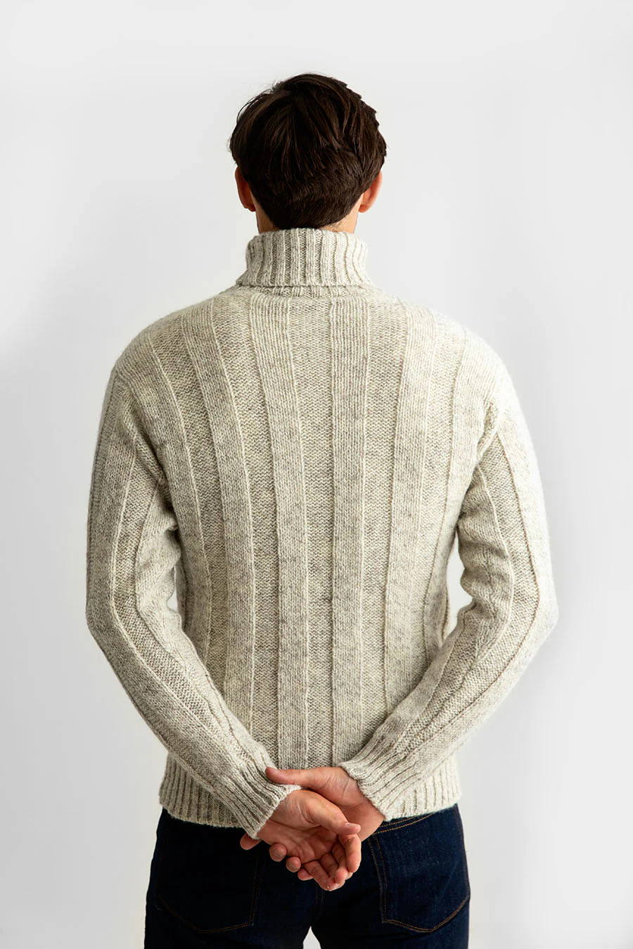 Mens Natural Ribbed Polo Neck Jumper - undyed - Image 4
