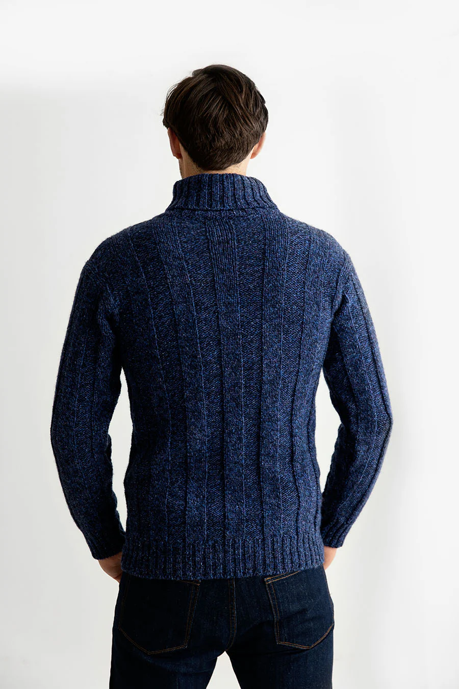 Mens Ribbed Polo Neck Jumper - blue - Image 3