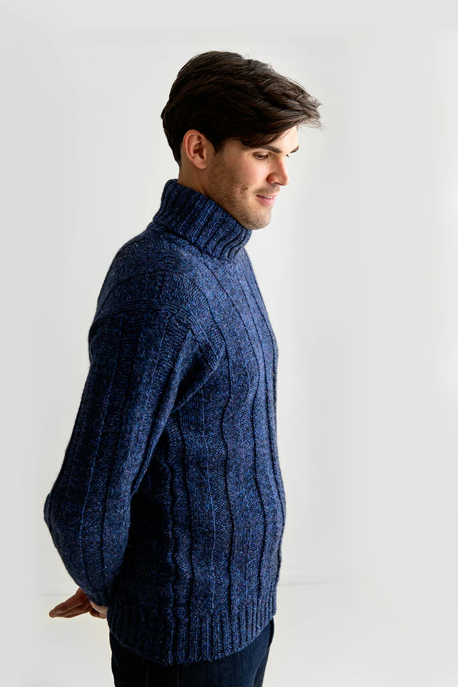 Mens Ribbed Polo Neck Jumper - blue - Image 4