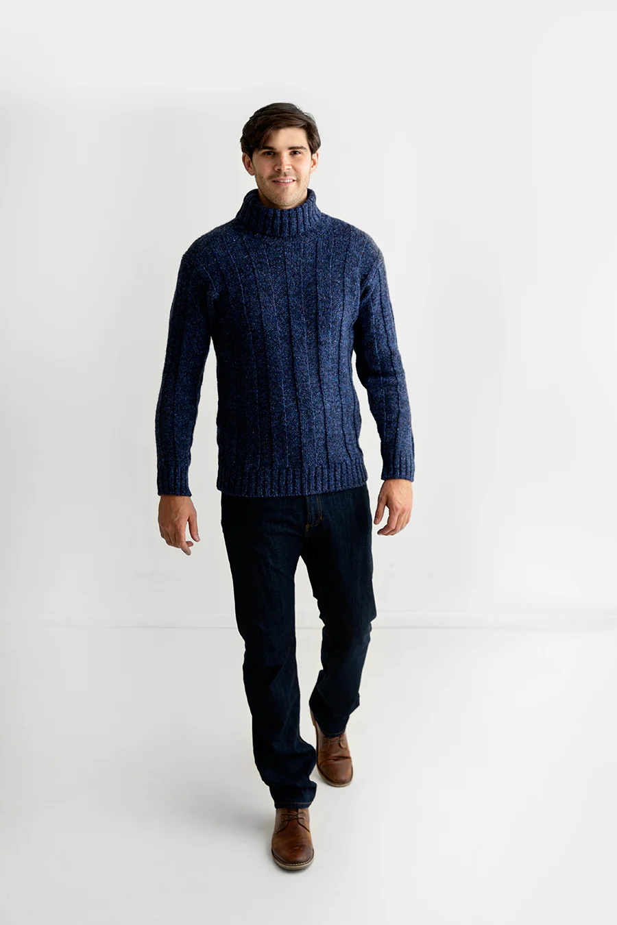 Mens Ribbed Polo Neck Jumper - blue - Image 6