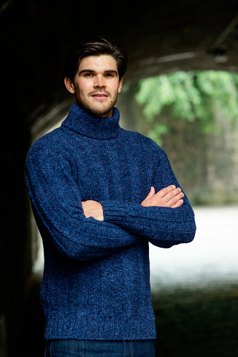 Mens Ribbed Polo Neck Jumper - blue - Image 7