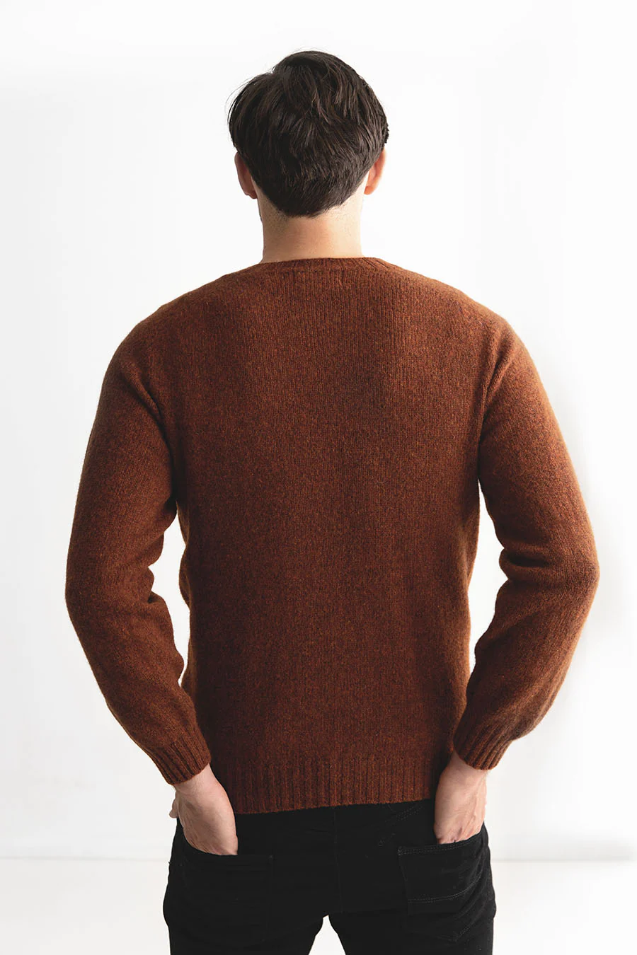 Mens Seamless Saddle Shoulder Shetland Jumper - Rust - Image 3