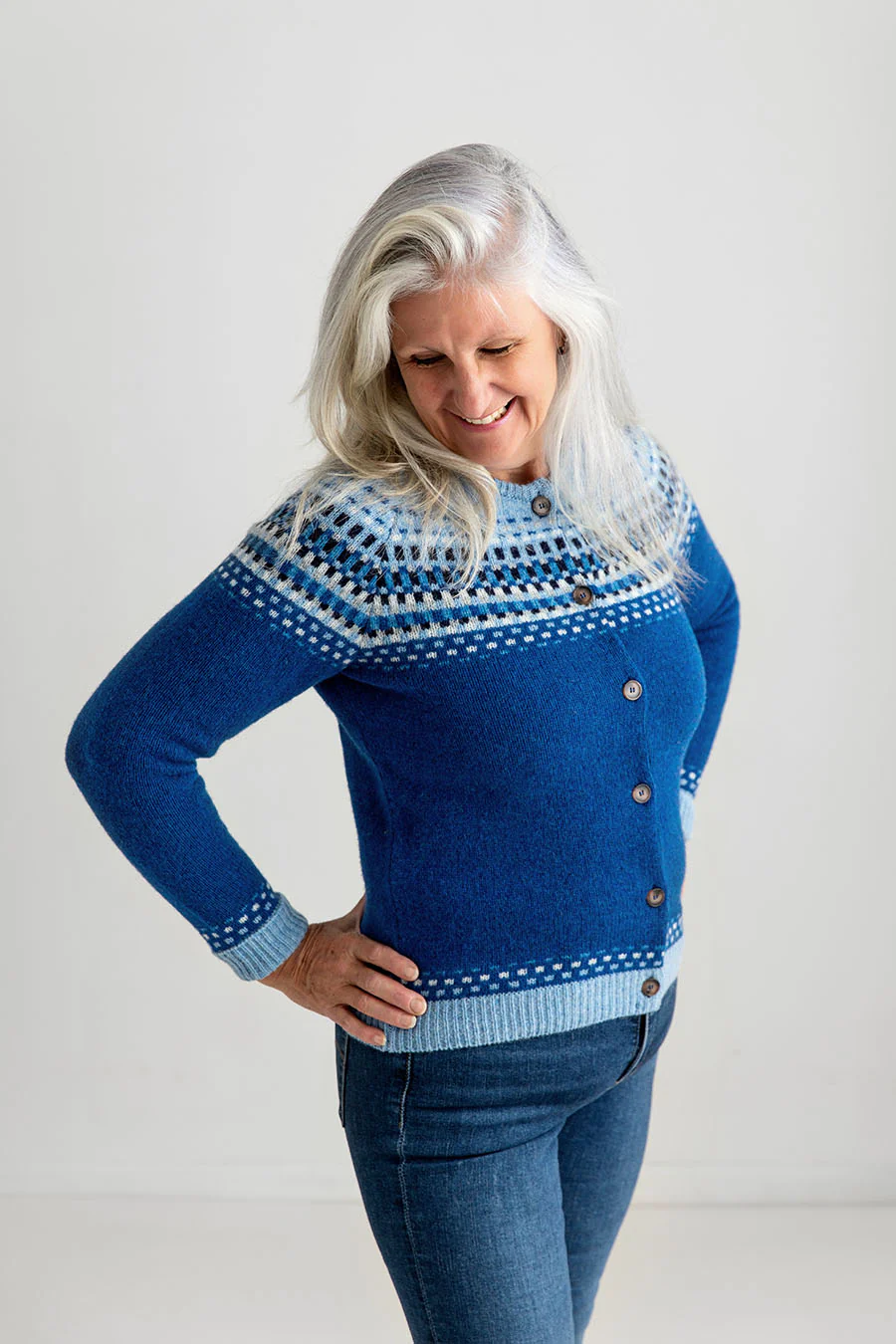 Womens Building Blocks Fair isle Cardigan - Blue - Image 4