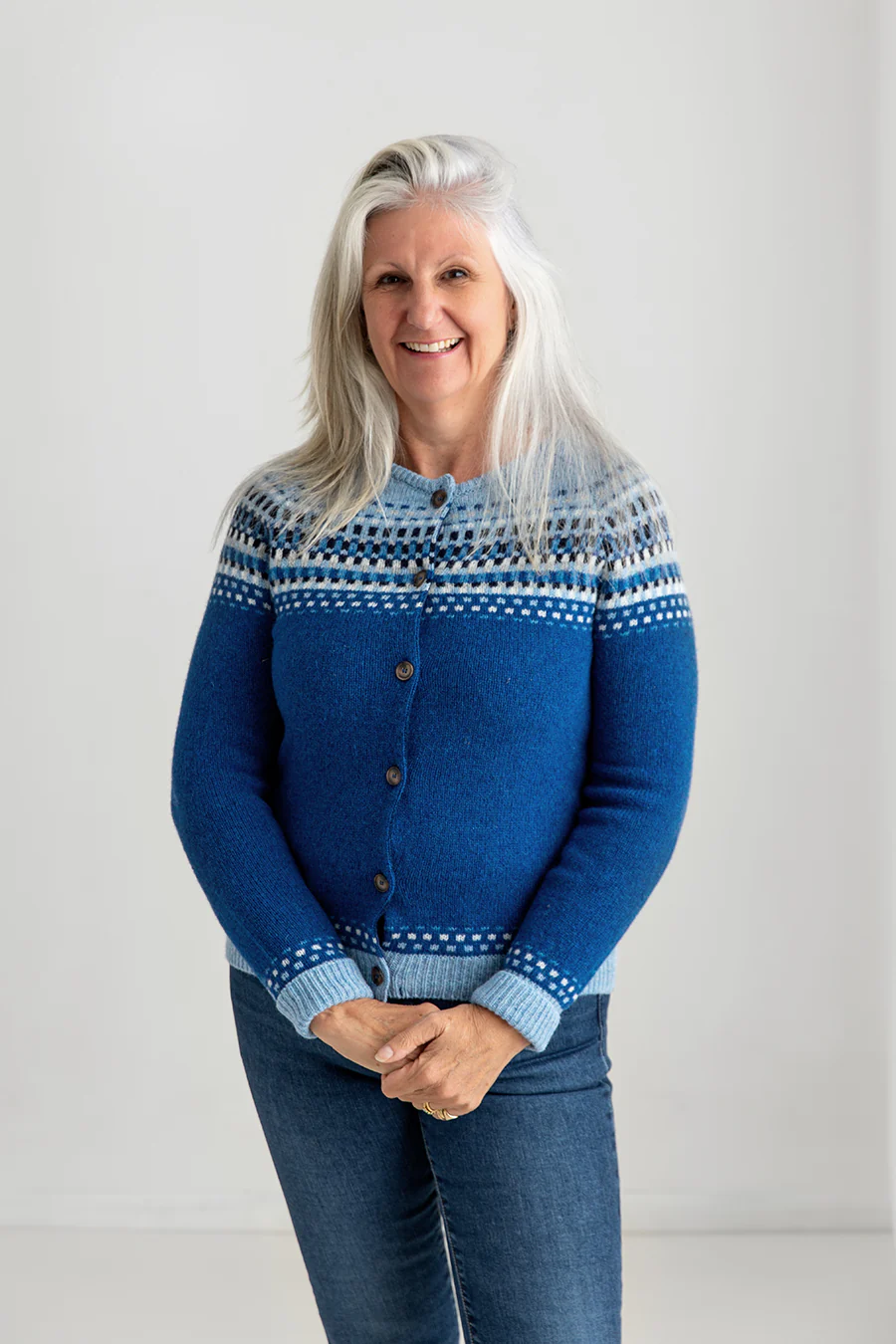 Womens Building Blocks Fair isle Cardigan - Blue - Image 6