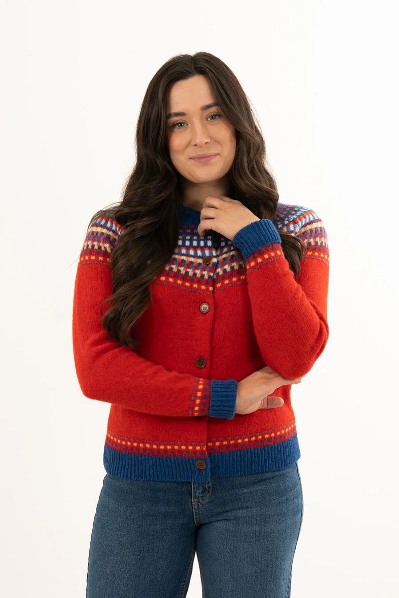 Womens Building Blocks Fair isle Cardigan - Scarlet Red - Image 3