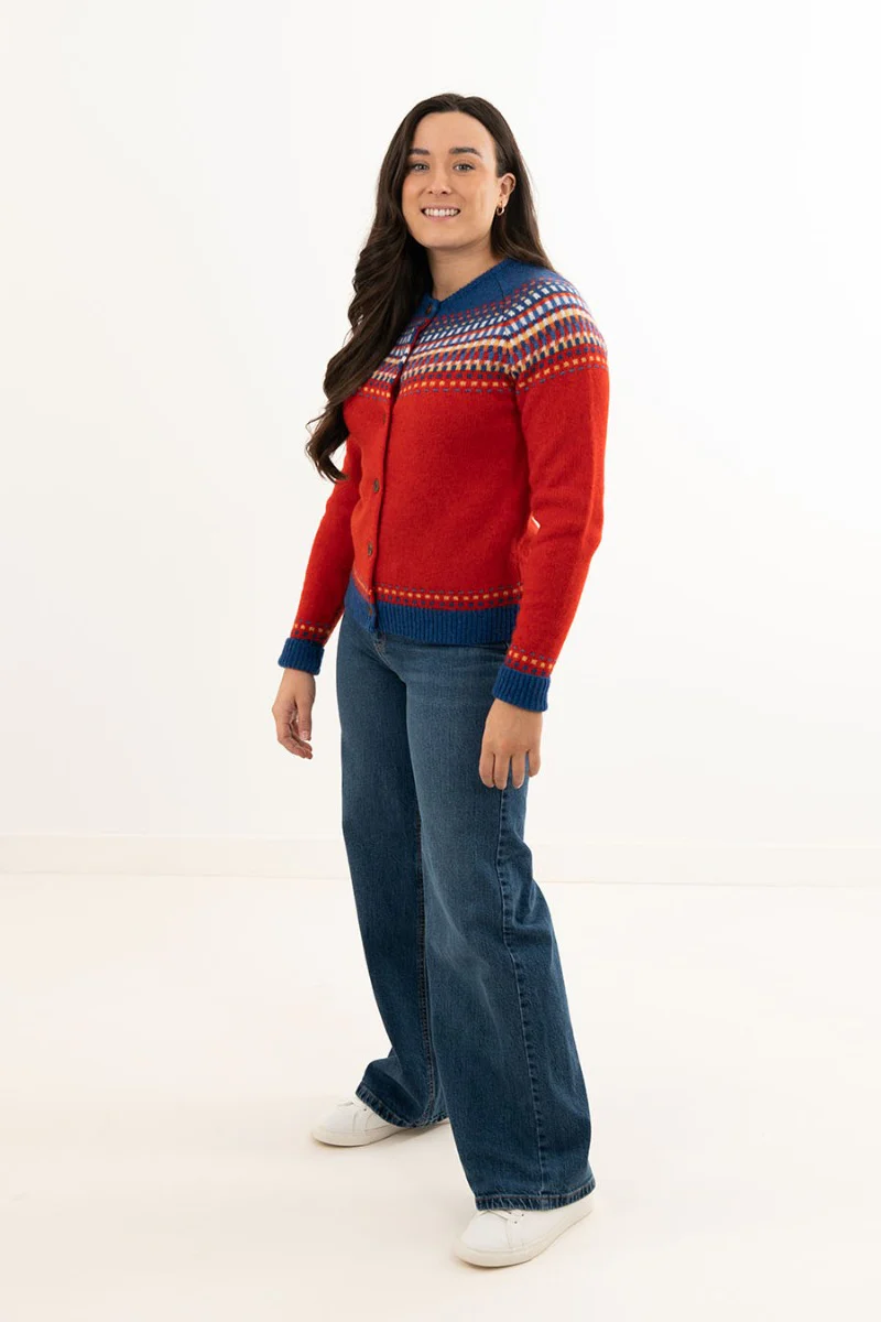 Womens Building Blocks Fair isle Cardigan - Scarlet Red - Image 6