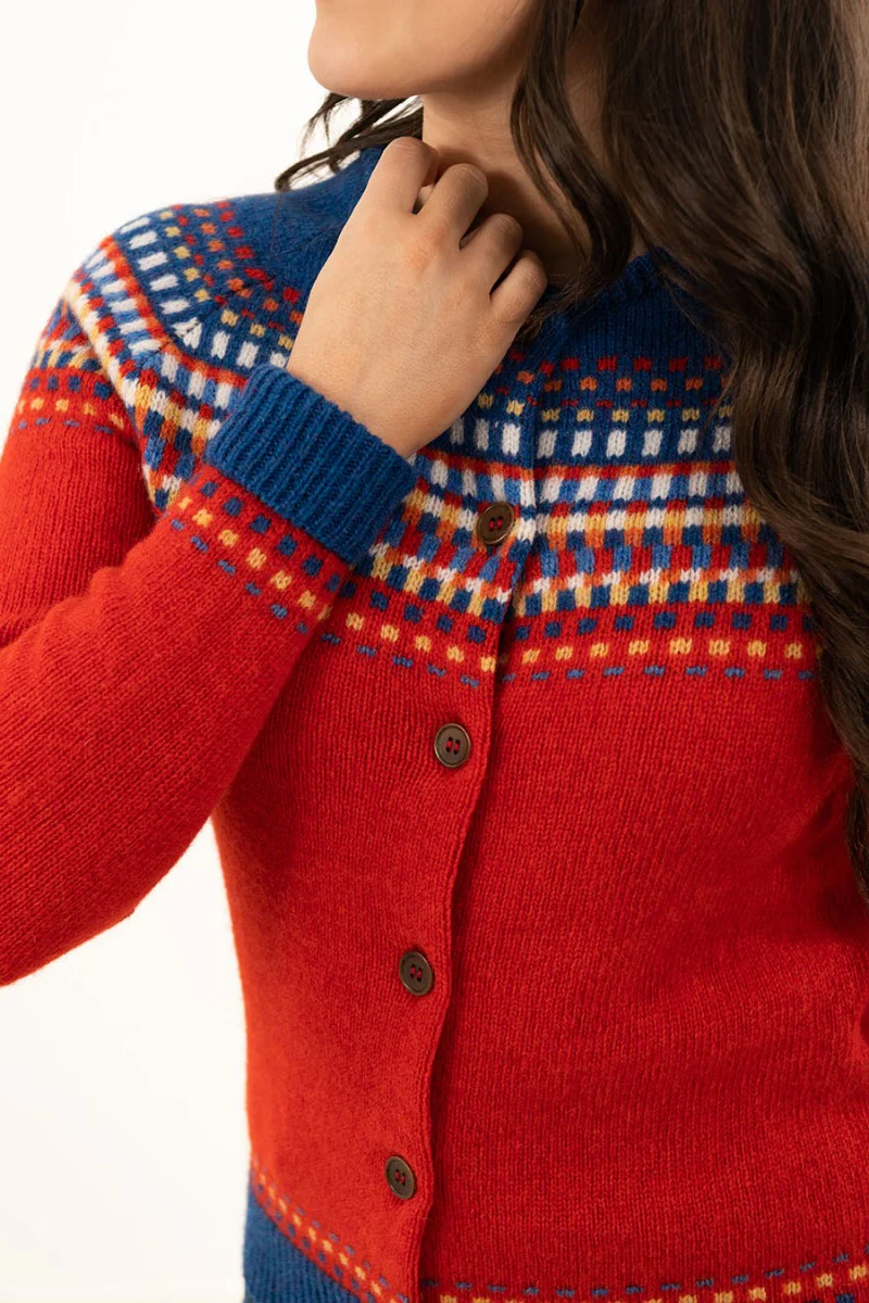 Womens Building Blocks Fair isle Cardigan - Scarlet Red - Image 7